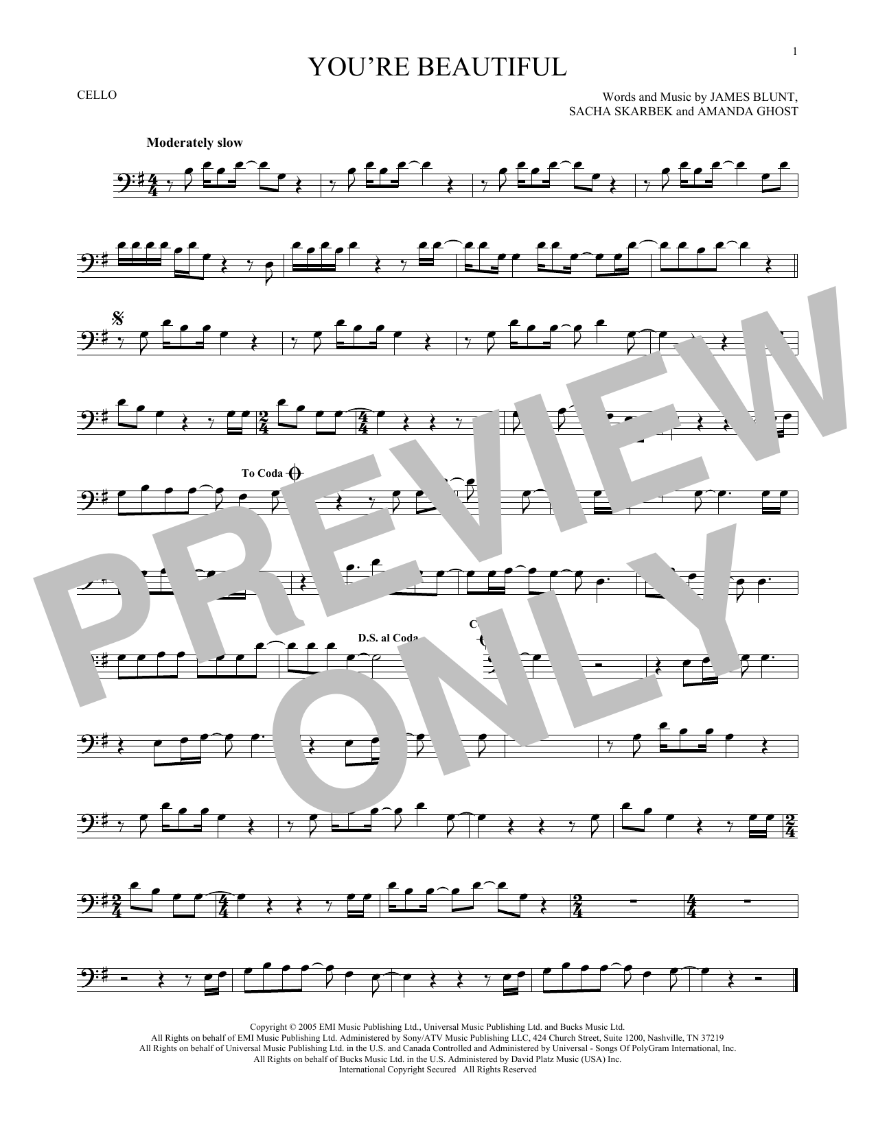 Produktgalerie: Seite 1 von 1 You're Beautiful, James Blunt, Violoncello