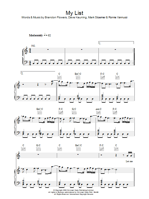 Produktgalerie: Seite 1 von 1 My List, The Killers, Gesang, Gitarre, Klavier