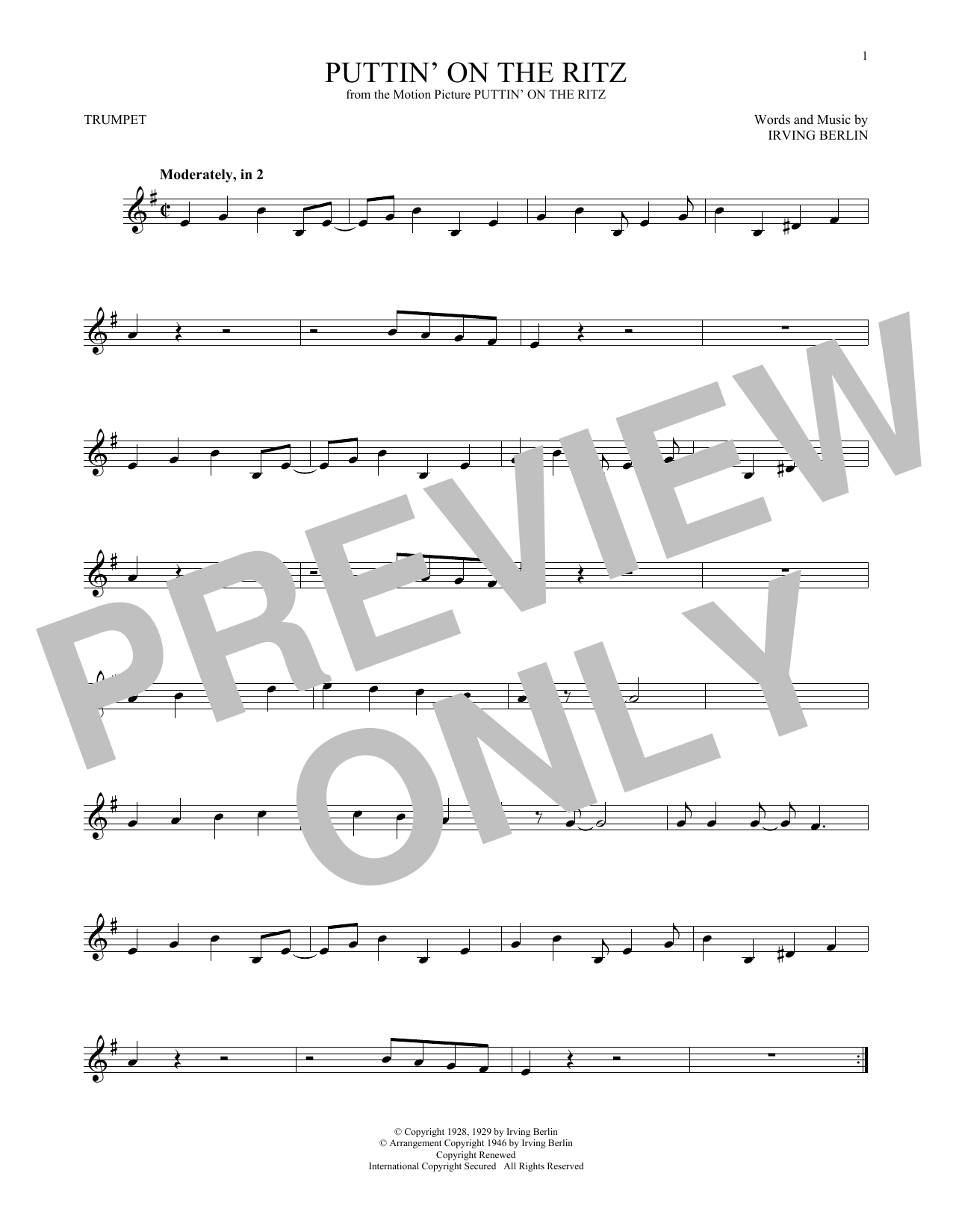 Produktgalerie: Seite 1 von 1 Puttin' On The Ritz, Irving Berlin, Trompete