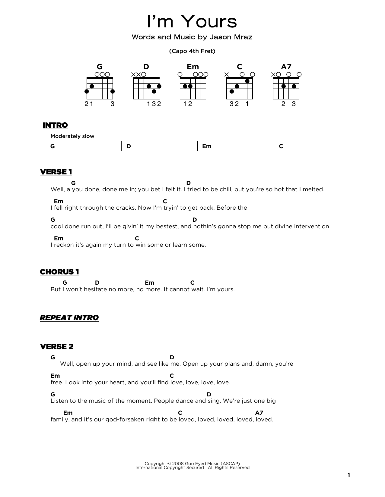 Product gallery: Page 1 of 1 I'm Yours, Jason Mraz
