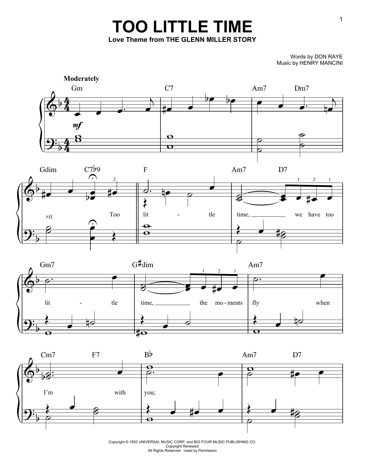 Produktgalerie: Seite 1 von 1 Too Little Time, Henry Mancini, Klavier