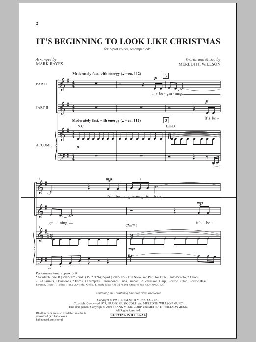 Product picture to: It's Beginning To Look Like Christmas (arr. Mark Hayes)