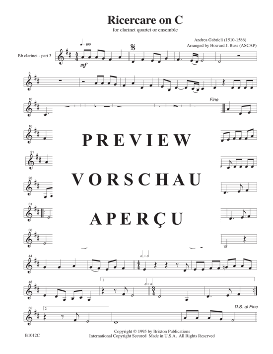 Produktgalerie: Seite 10 von 11 Ricercare on C, , (4 Klarinetten (3 Klarinetten in B und eine Bassklarinette))