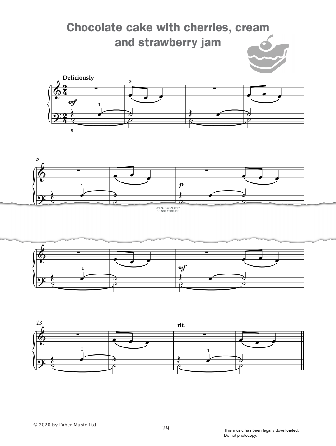 Produktgalerie: Seite 1 von 1 Chocolate Cake With Cherries, Cream And Strawberry Jam (from 'Improve Your Sight-Reading! A Piece a Week Piano Initial'), Paul Harris, Klavier
