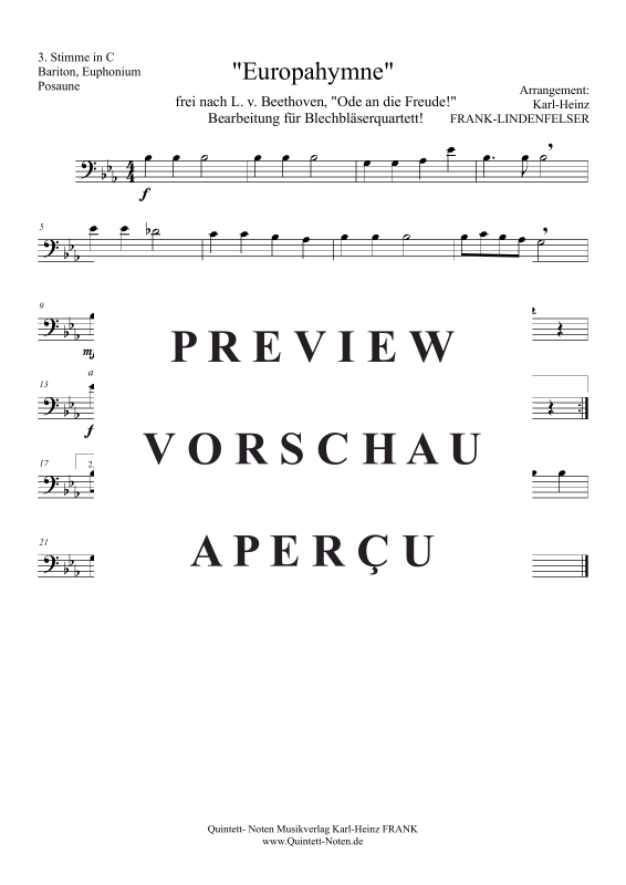 Produktgalerie: Seite 10 von 11 Europahymne (aus Ode an die Freude) , , flexibles Blechbläserquartett