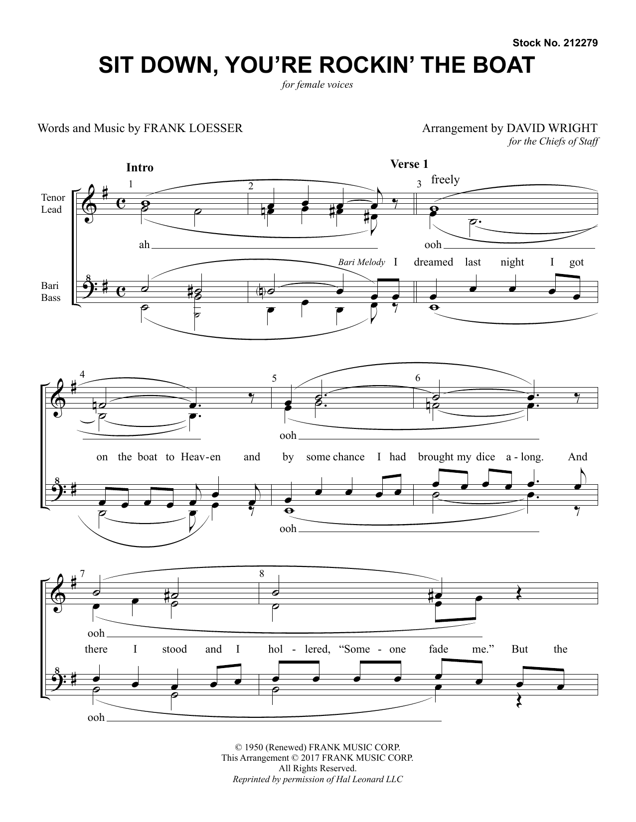 Product gallery: Page 1 of 1 Sit Down, You're Rockin' The Boat (from Guys And Dolls) (arr. David Wright), Chiefs of Staff
