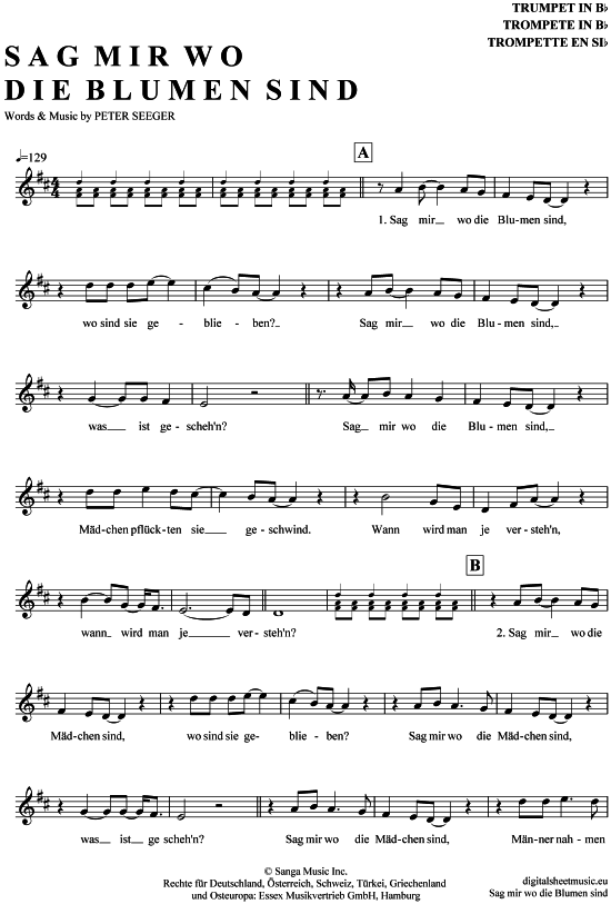 Produktgalerie: Seite 1 von 4 Sag mir wo die Blumen sind , Dietrich, Marlene, Trompete in B