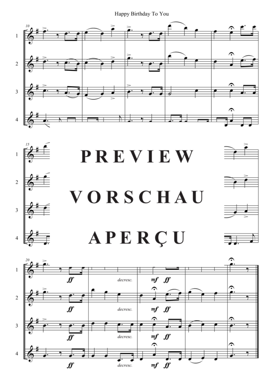 Produktgalerie: Seite 3 von 3 Happy Birthday To You , , (Saxophon Quartett AAAA/TTTT)