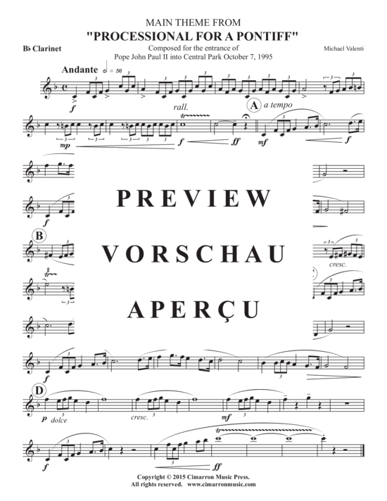 Product gallery: Page 7 of 7 Main Theme from Processional for a Pontiff , , (clarinet in Bb + piano)