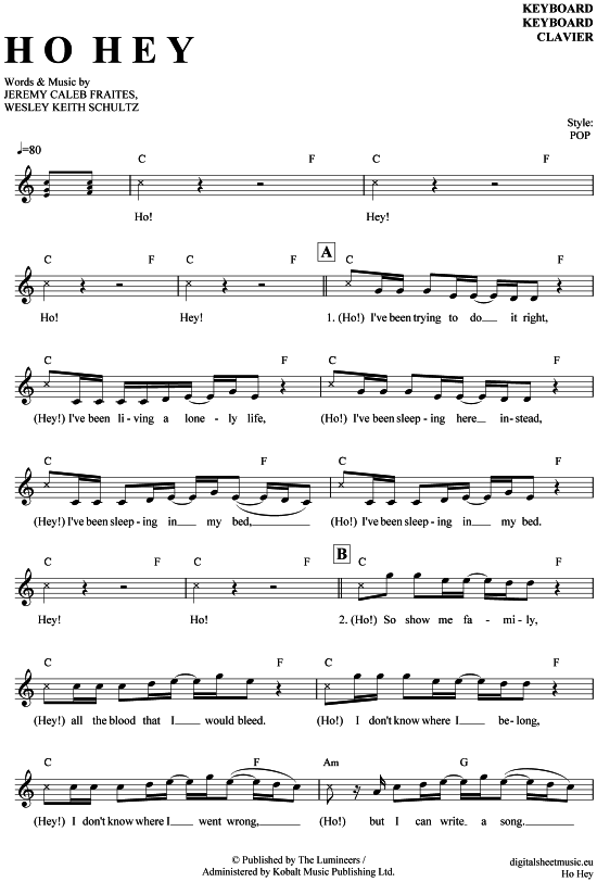 Product gallery: Page 1 of 4 Ho Hey , Lumineers, The, (Keyboard)