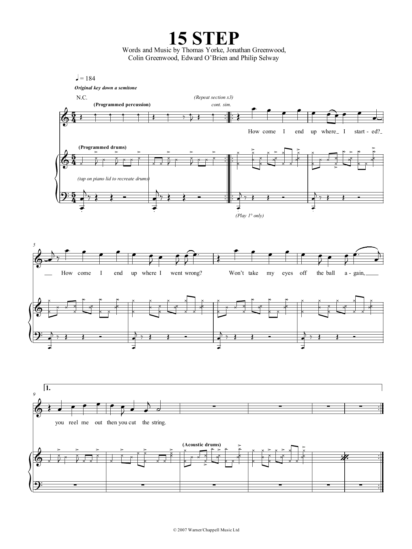 Produktgalerie: Seite 1 von 1 15 Step, Radiohead, Gesang, Gitarre, Klavier