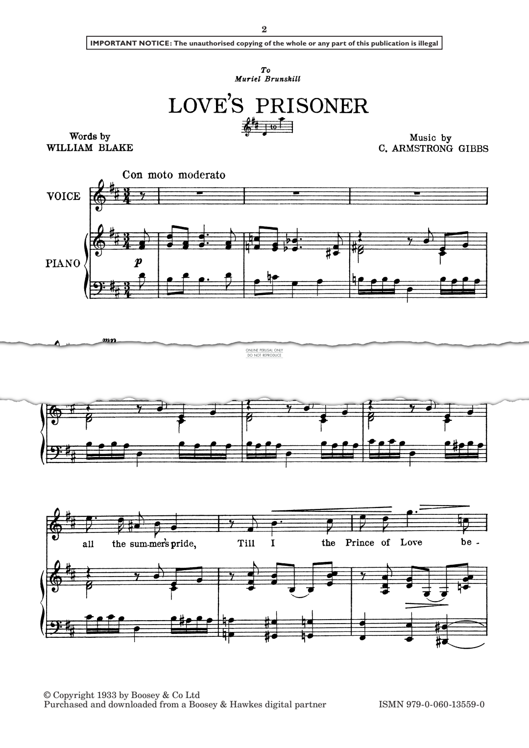 Produktgalerie: Seite 1 von 1 Love's Prisoner, Cecil Armstrong Gibbs, Gesang, Klavier