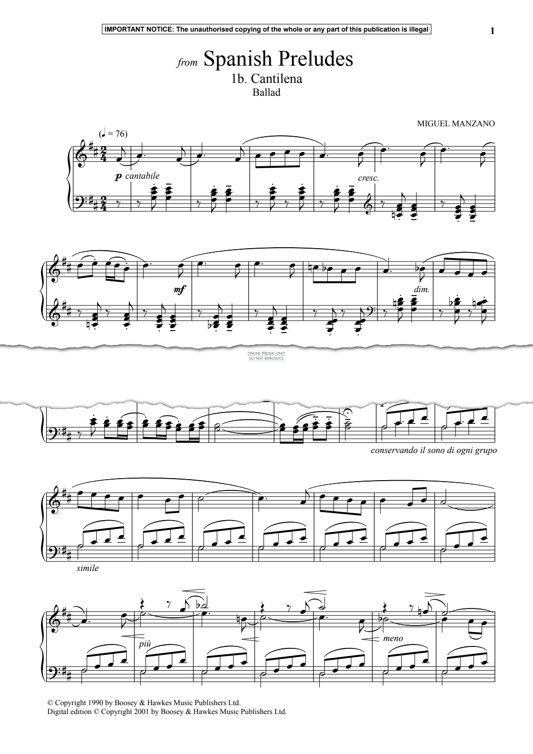 Produktgalerie: Seite 1 von 1 Cantilena (Ballad) from Spanish Preludes, Miguel Manzano, Klavier