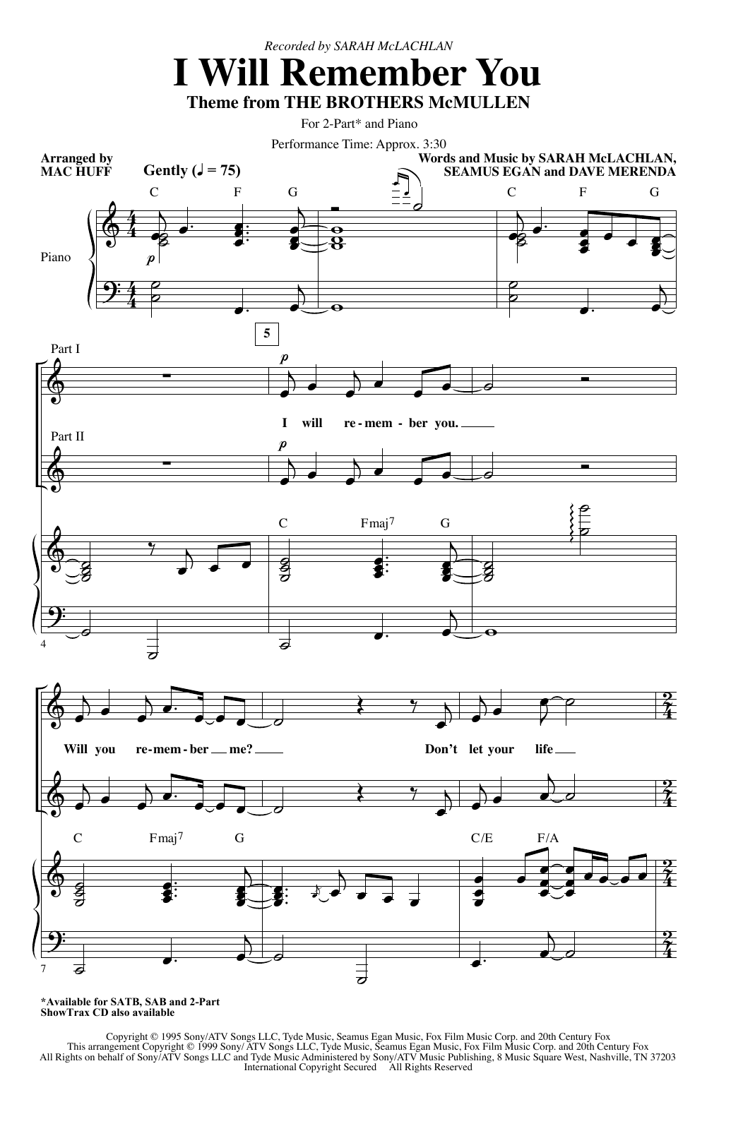 Product picture to: I Will Remember You (arr. Mac Huff)