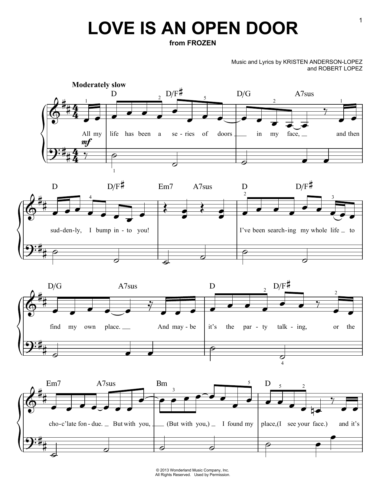 Produktgalerie: Seite 1 von 1 Love Is An Open Door (from Frozen), Kristen Bell & Santino Fontana, Klavier