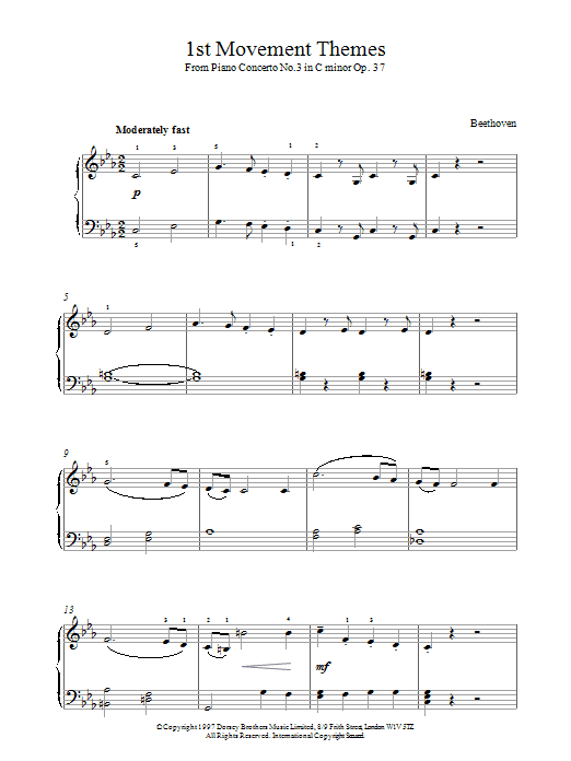 Product gallery: Page 1 of 1 1st Movement Themes Piano Concerto No.3 Op.37, Ludwig Van Beethoven