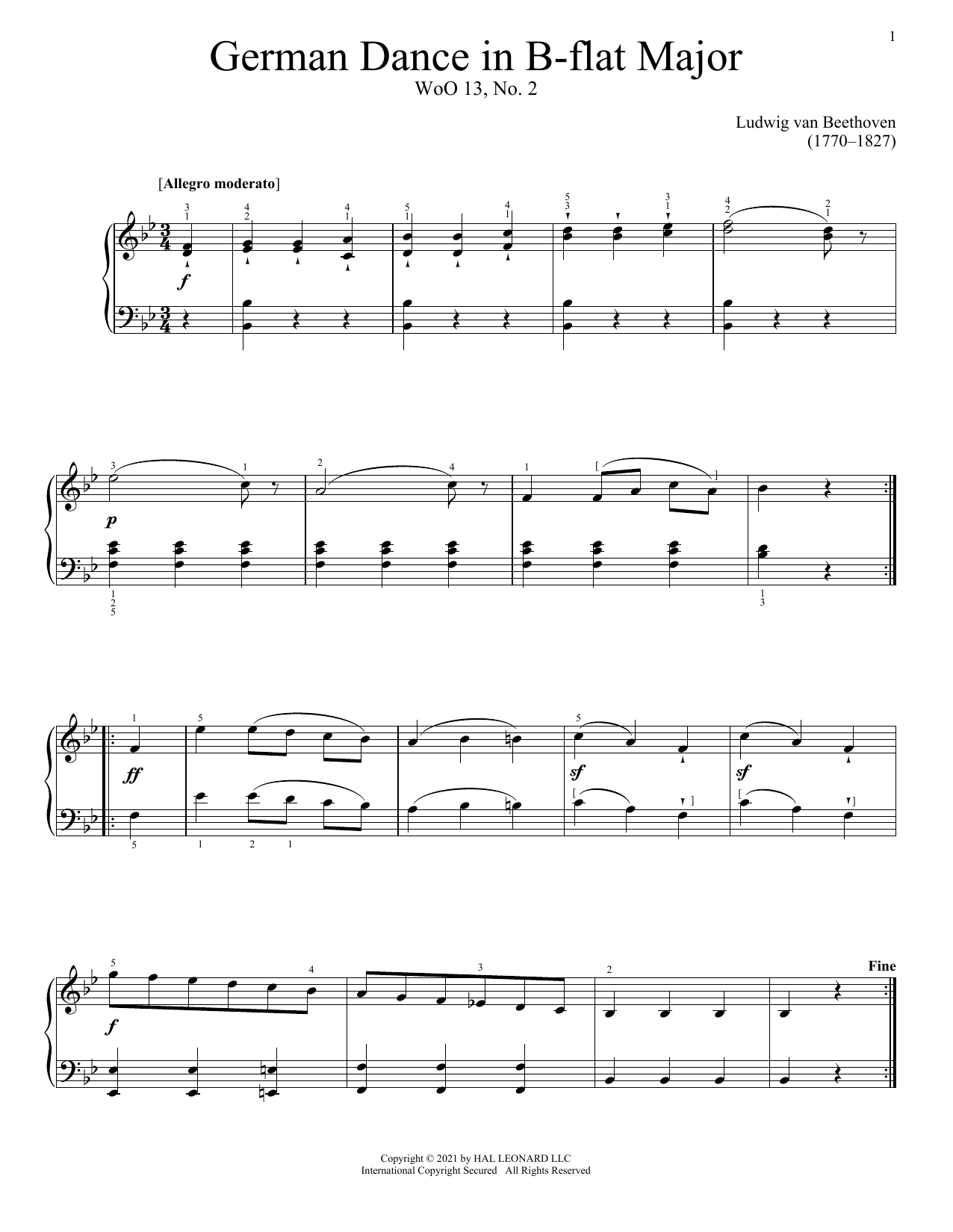 Product picture to: German Dance In B-Flat Major, WoO 13, No. 2