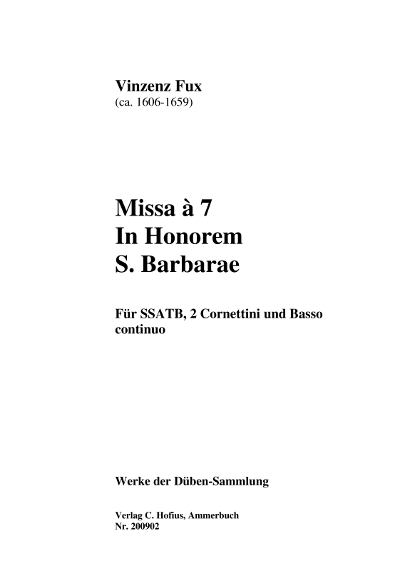 Produktbild zu: Missa à 7 In Honorem S. Barbarae
