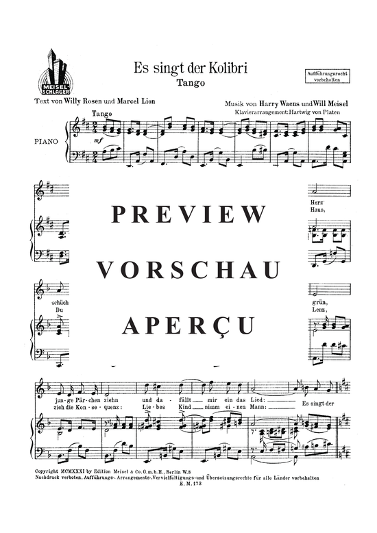Produktgalerie: Seite 4 von 4 Es singt der Kolibri, 	, Klavier und Gesang