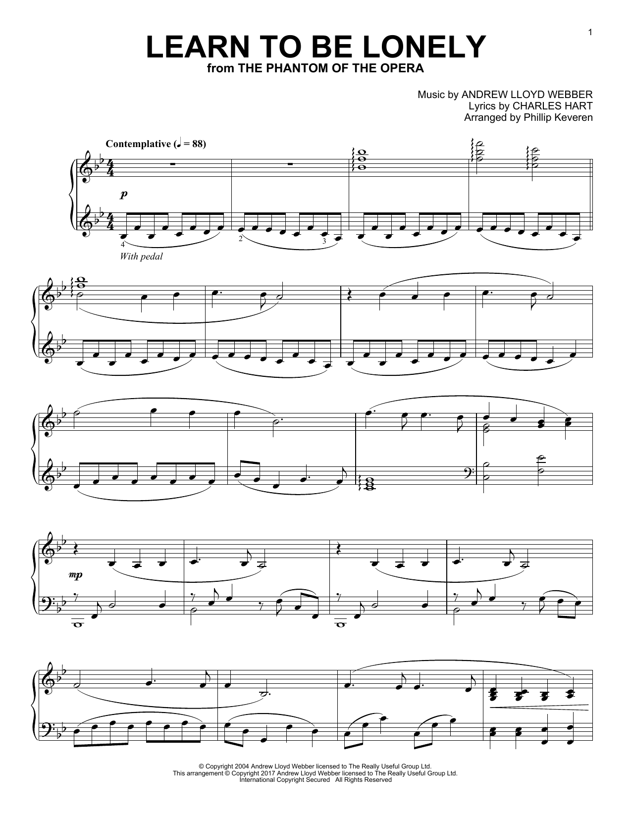 Product gallery: Page 1 of 1 Learn To Be Lonely (arr. Phillip Keveren), Andrew Lloyd Webber