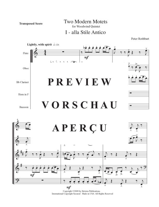 Produktgalerie: Seite 4 von 21 Two Modern Motets , , (Holzbläser Quintett Flöte, Oboe, Klarinette, Horn, Fagott)