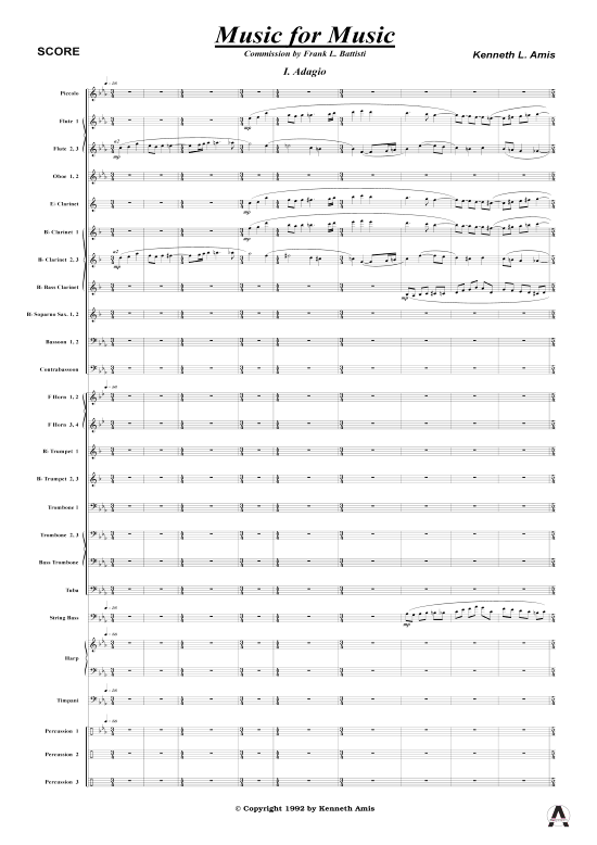Produktbild zu: Music for Music Kenneth Amis (nur Partitur !)