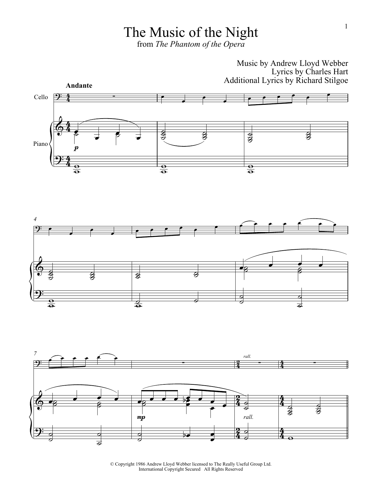 Produktgalerie: Seite 1 von 1 The Music of the Night (from The Phantom of the Opera), Andrew Lloyd Webber, Klavier, Violoncello