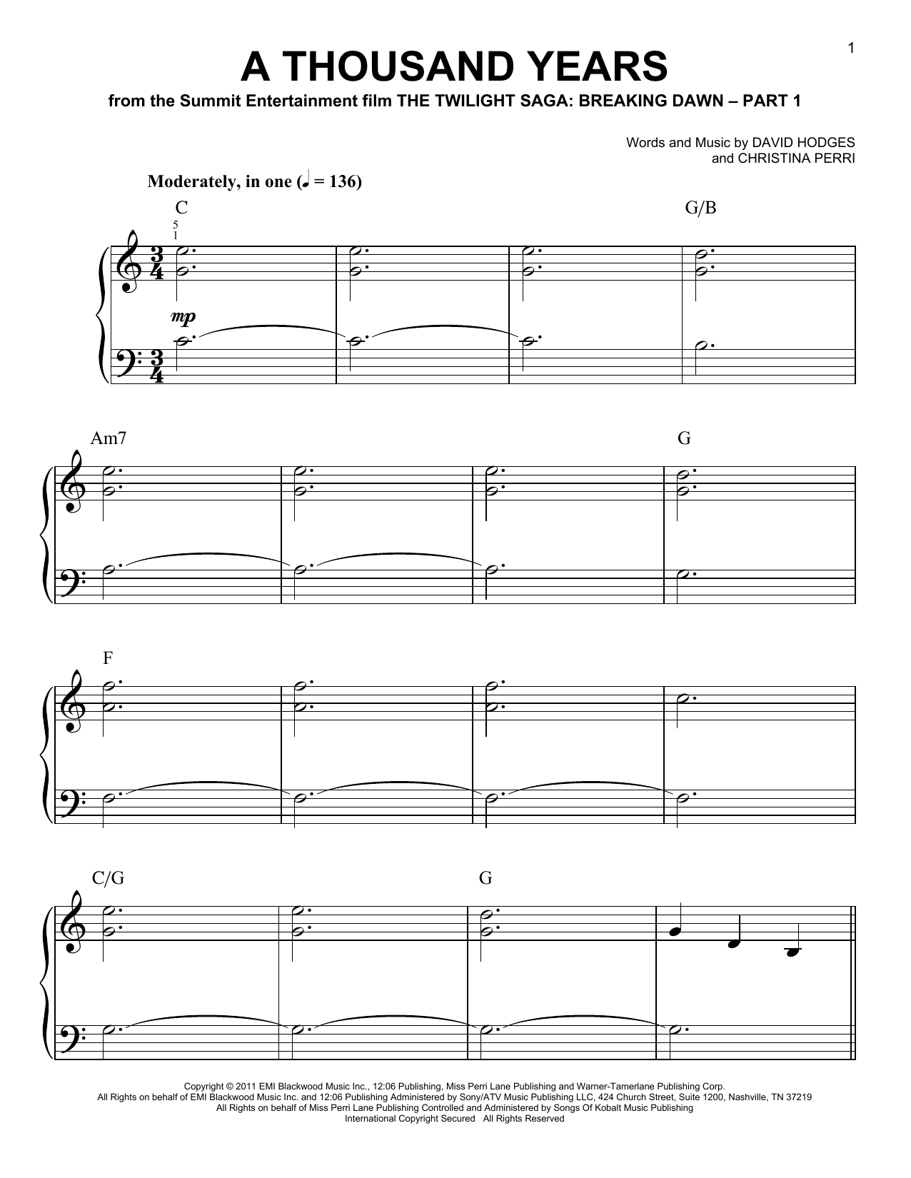 Produktgalerie: Seite 1 von 1 A Thousand Years, Christina Perri, Klavier