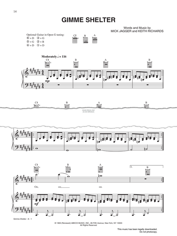 Produktgalerie: Seite 1 von 1 Gimme Shelter, The Rolling Stones, Gesang, Gitarre, Klavier
