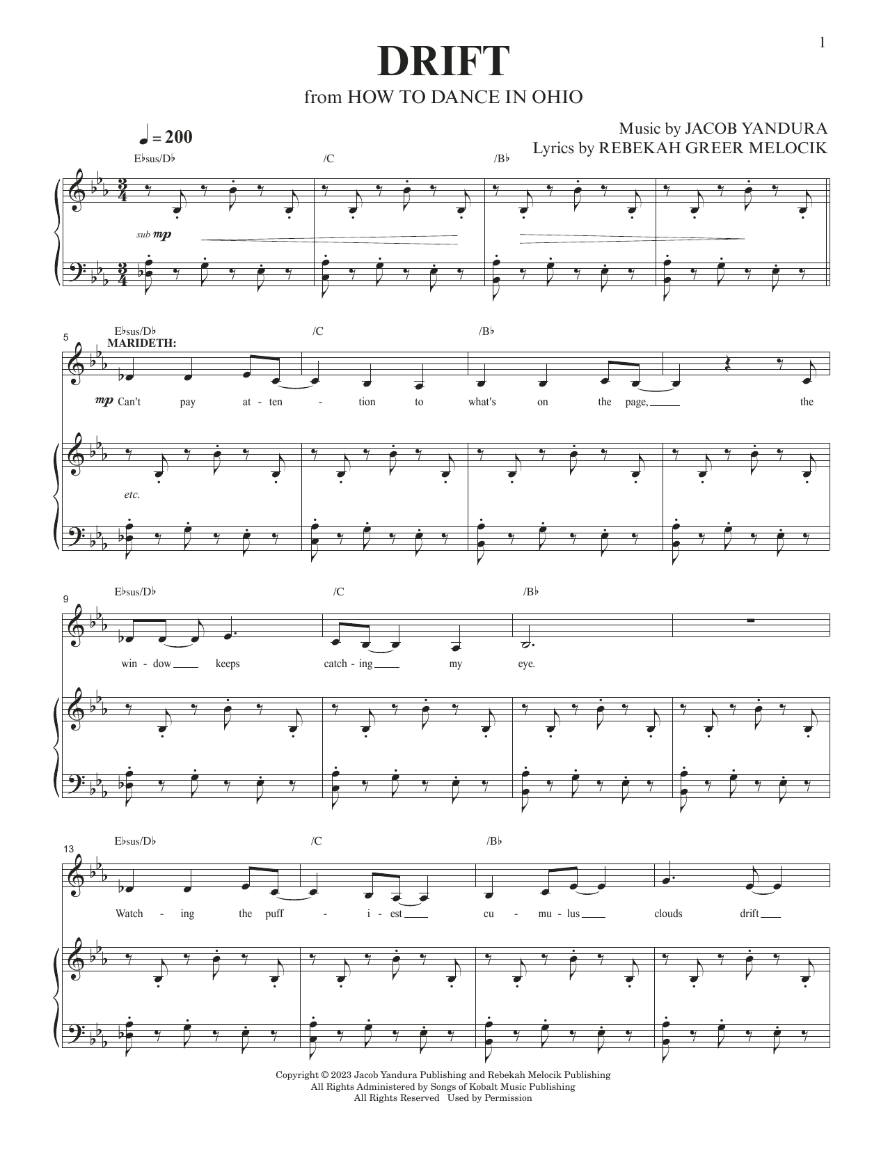 Produktgalerie: Seite 1 von 1 Drift (from How To Dance In Ohio), Jacob Yandura & Rebekah Greer Melocik, Gesang, Klavier