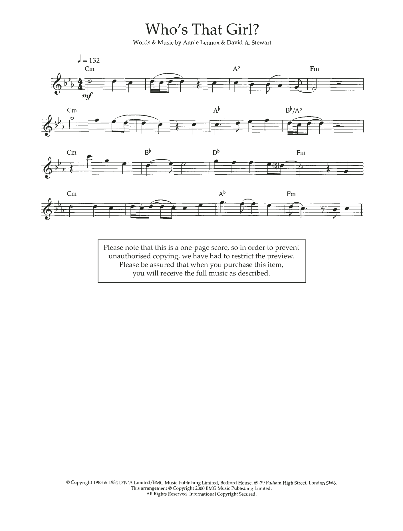 Product gallery: Page 1 of 1 Who's That Girl?, Eurythmics