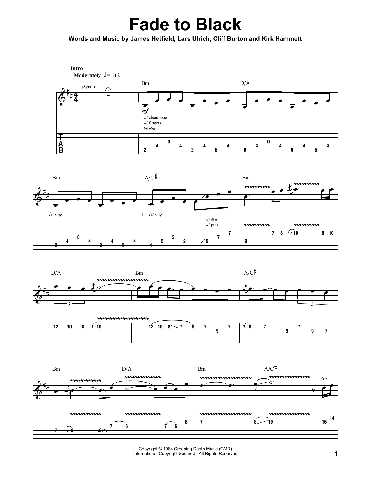 Produktgalerie: Seite 1 von 1 Fade To Black, Metallica, Gitarre