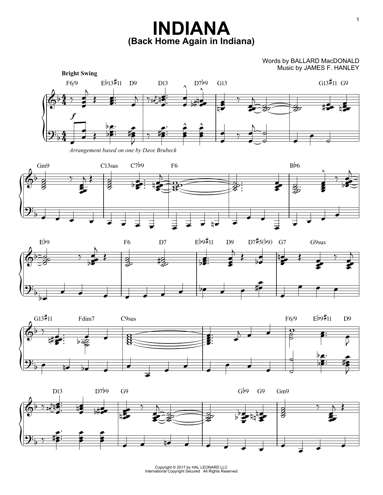 Product gallery: Page 1 of 1 Indiana (Back Home Again In Indiana), Dave Brubeck