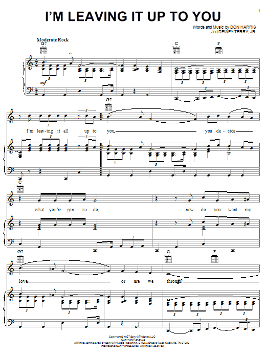 Produktgalerie: Seite 1 von 1 I'm Leaving It Up To You, Dale & Grace, Gesang, Gitarre, Klavier