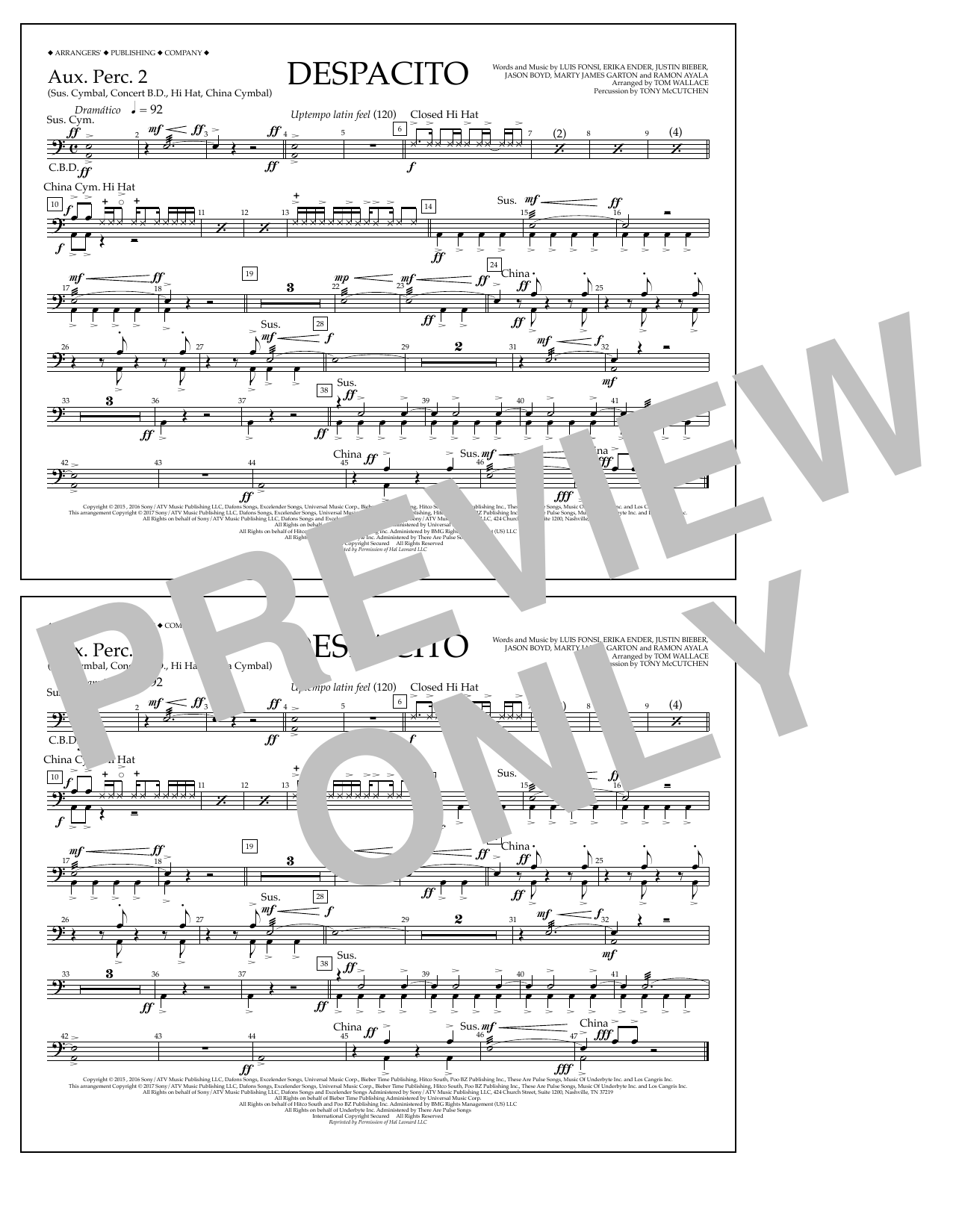 Product picture to: Despacito (arr. Tom Wallace) - Aux. Perc. 2