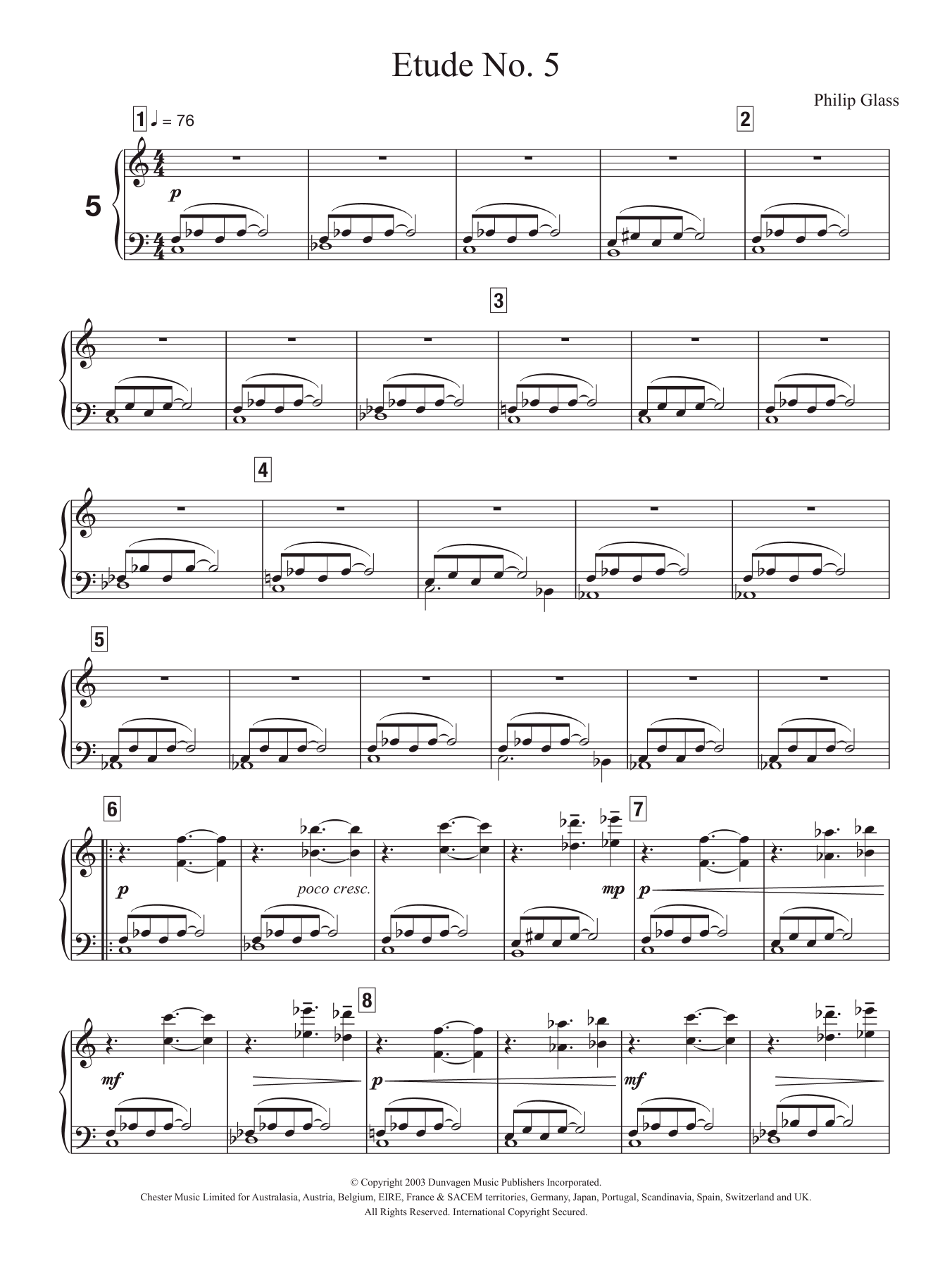 Product gallery: Page 1 of 1 Etude No. 5, Philip Glass