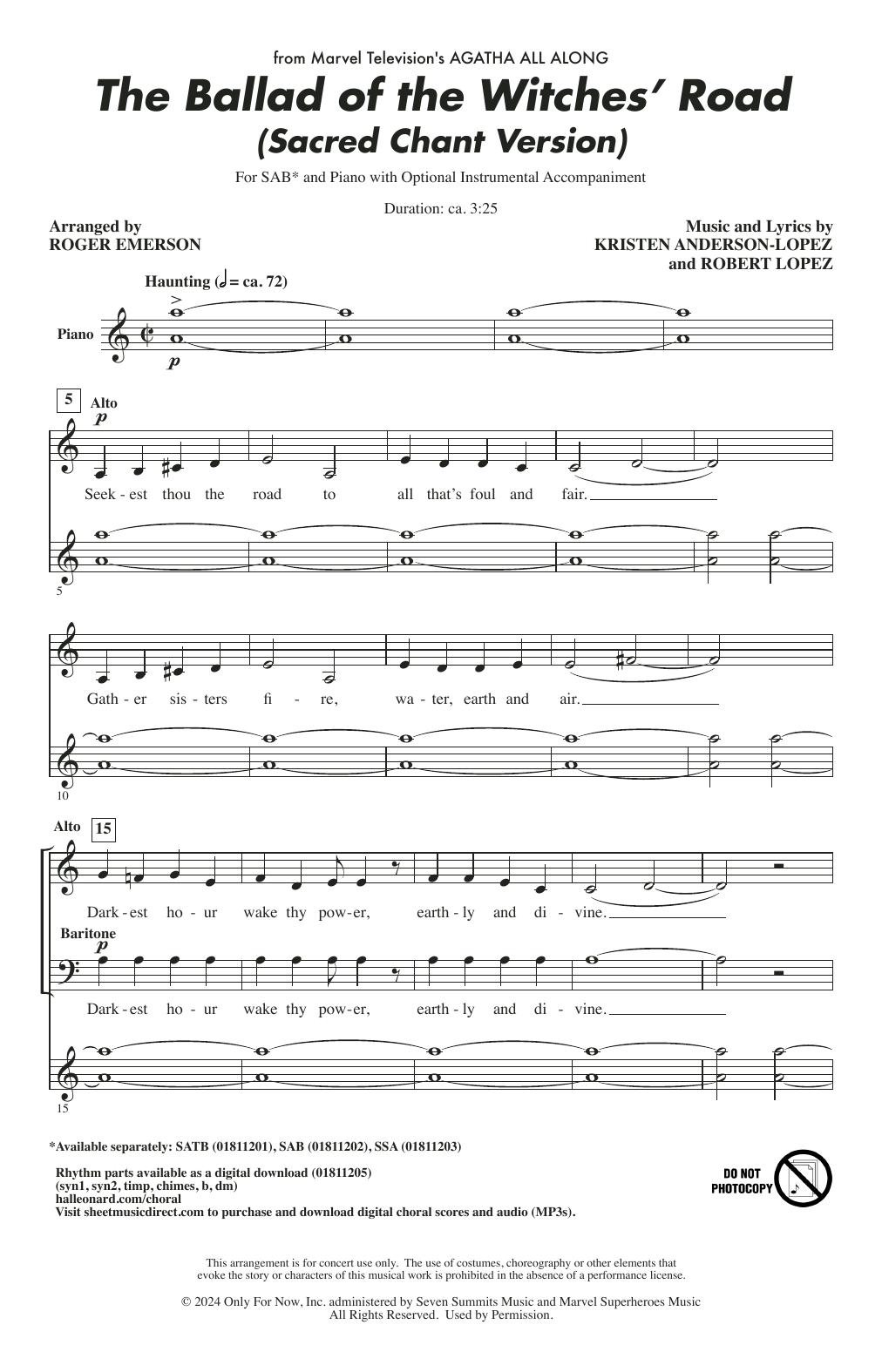 Product picture to: The Ballad Of The Witches' Road (from Agatha All Along) (arr. Roger Emerson)