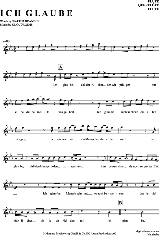 Product gallery: Page 1 of 4 Ich glaube , Jürgens, Udo, (transverse flute)