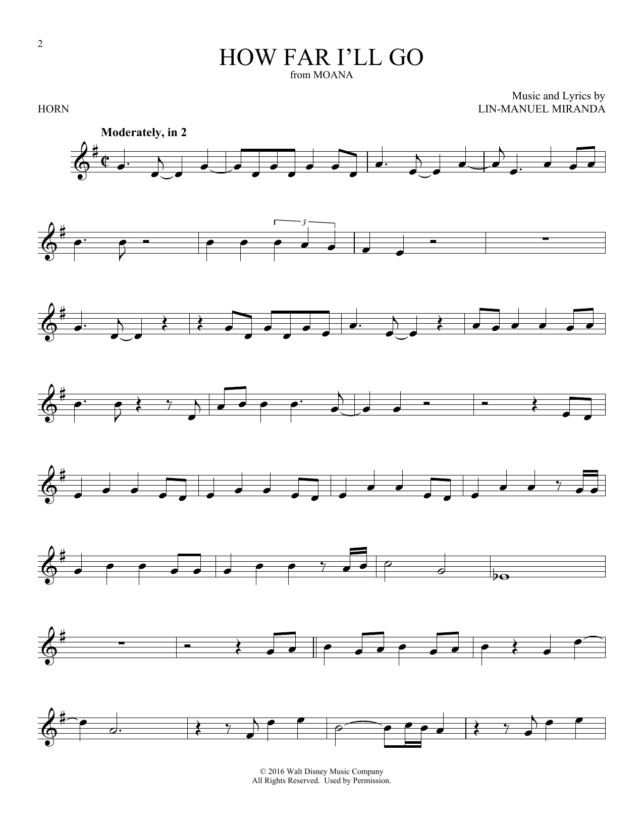 Produktgalerie: Seite 1 von 1 How Far I'll Go (from Moana), Lin-Manuel Miranda, Horn