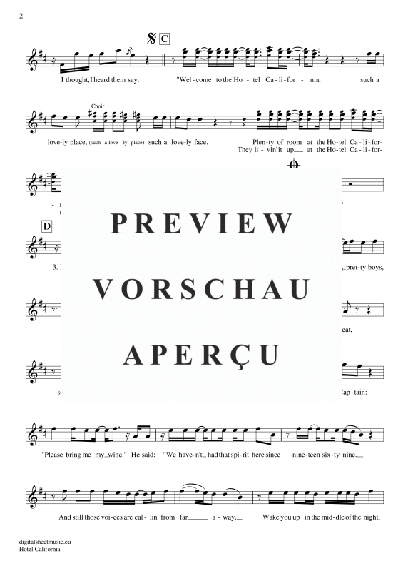 Product gallery: Page 3 of 5 Hotel California, Eagles, The, (transverse flute)