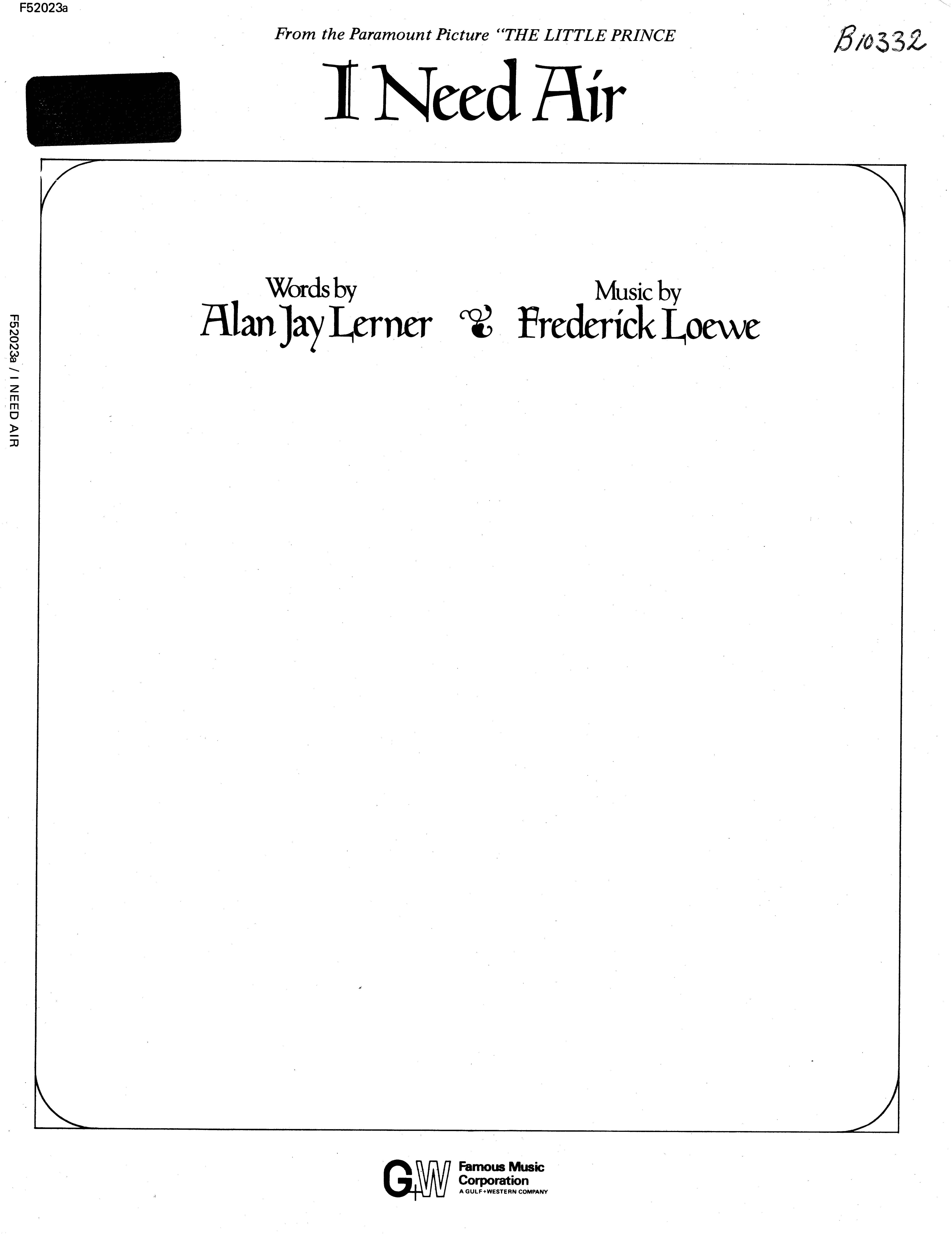 cover: I Need Air (from 'The Little Prince'), Frederick Loewe