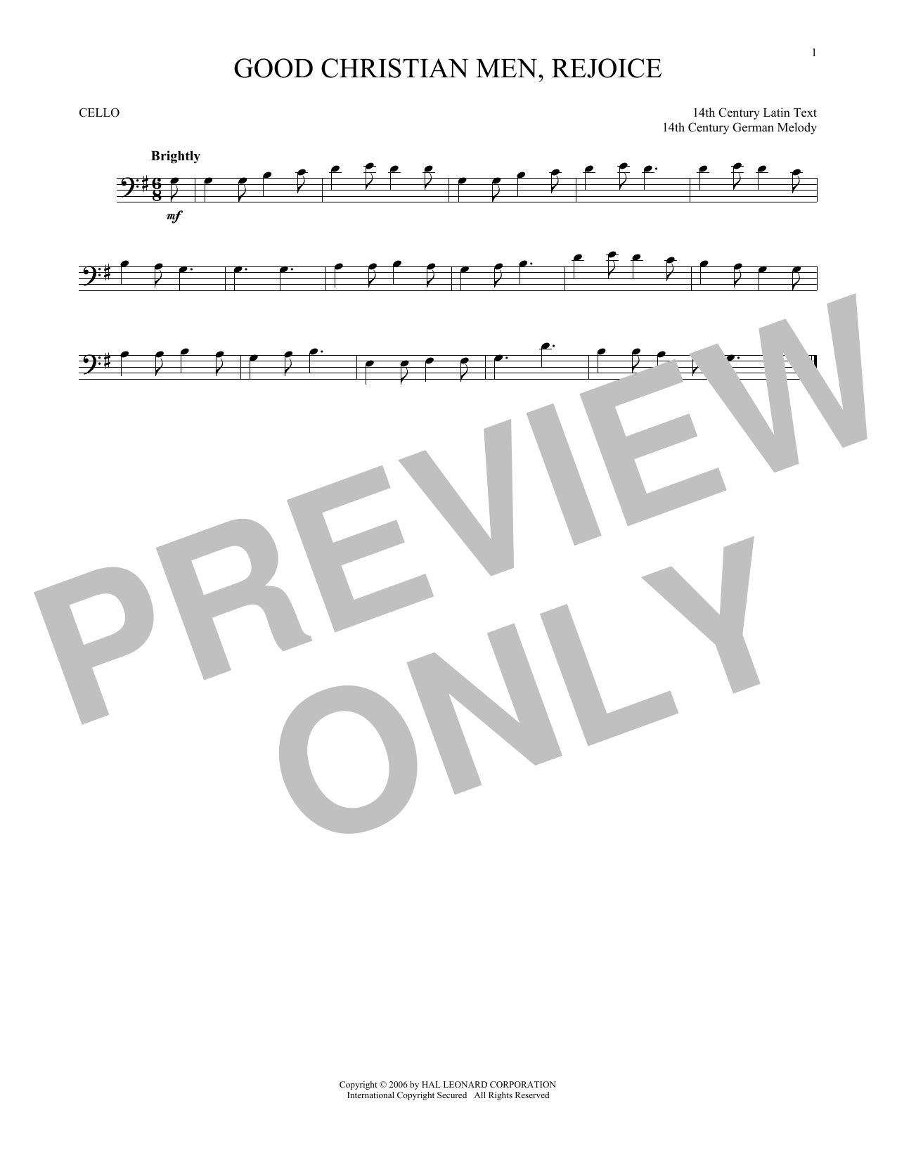 Produktgalerie: Seite 1 von 1 Good Christian Men, Rejoice, 14th Century Latin Text, Violoncello