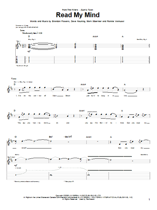 Produktgalerie: Seite 1 von 1 Read My Mind, The Killers, Gitarre