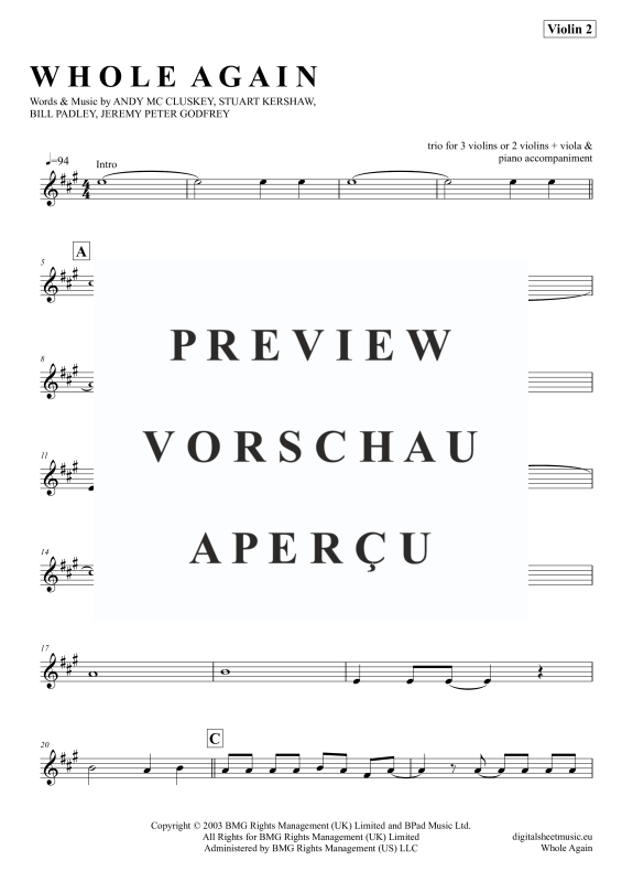 Produktgalerie: Seite 10 von 11 Whole Again, Atomic Kitten, (Violinen Trio + Klavier)