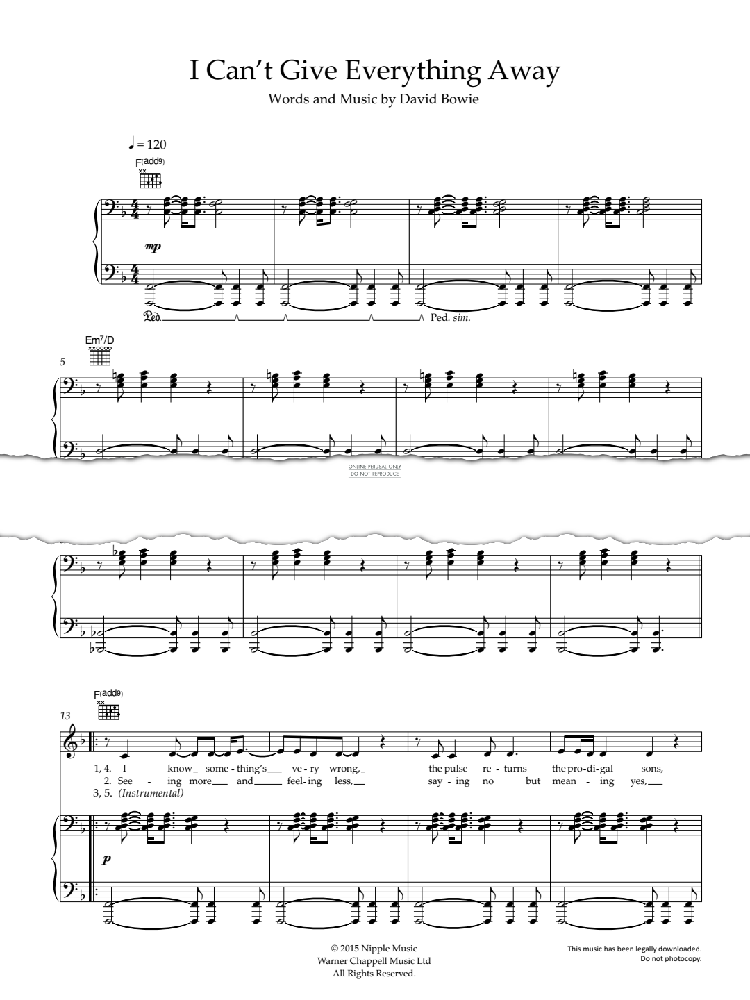 Produktgalerie: Seite 1 von 1 I Can't Give Everything Away, David Bowie, Gesang, Gitarre, Klavier