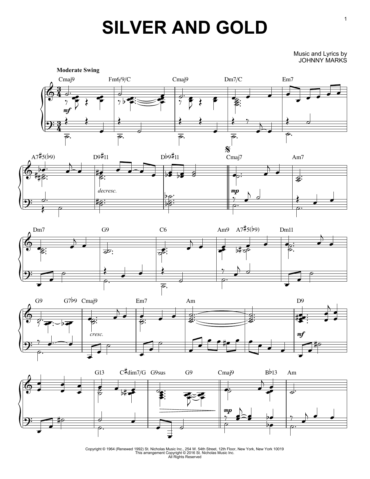 Product gallery: Page 1 of 1 Silver And Gold [Jazz version] (arr. Brent Edstrom), Johnny Marks