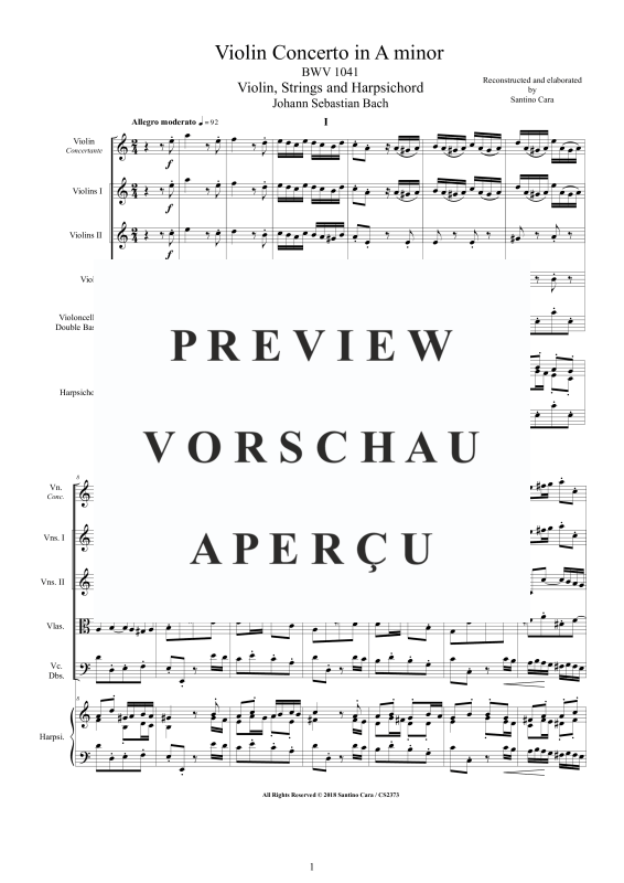 Product gallery: Page 2 of 11 Violin Concerto in A minor BWV 1041, , Mixed Ensemble: Violin, Strings and Harpsichord Bc