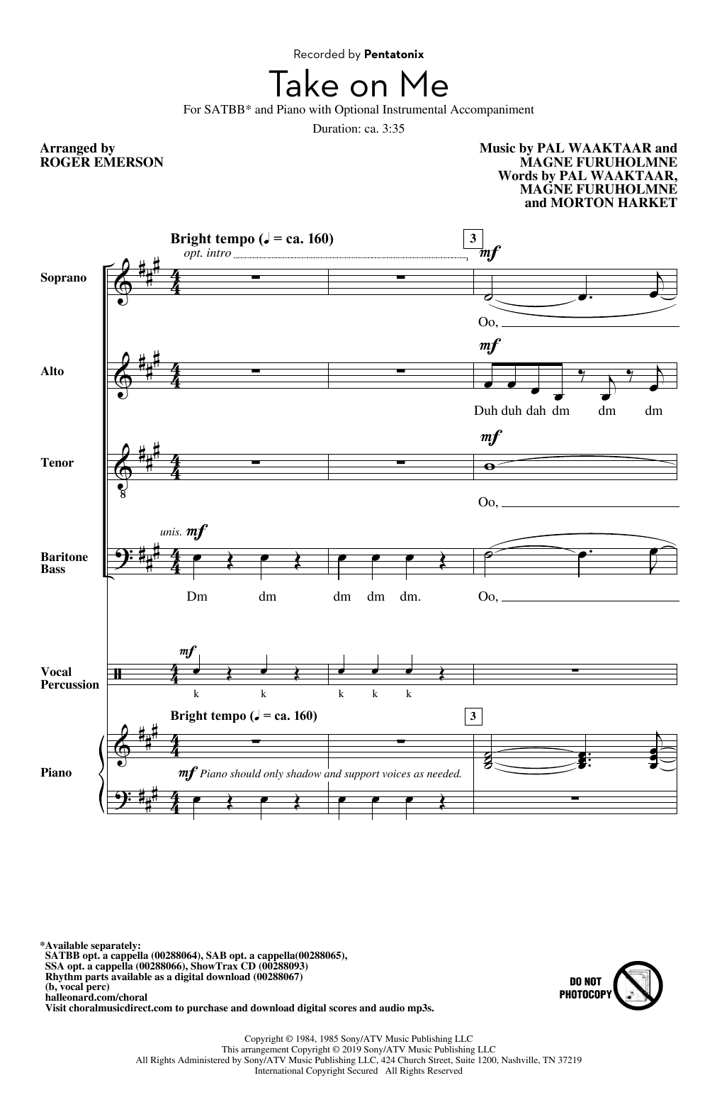 Product picture to: Take On Me (arr. Roger Emerson)
