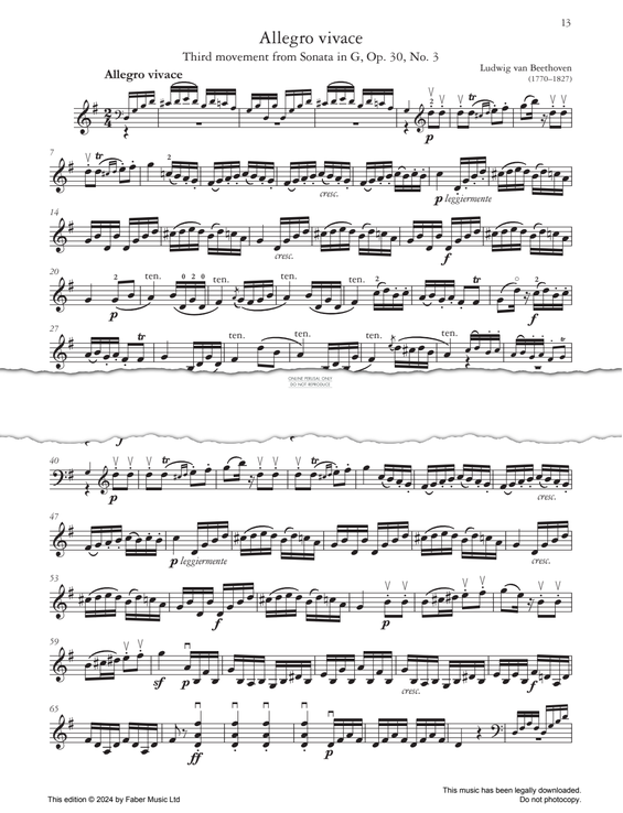 Product gallery: Page 1 of 1 Allegro vivace (3rd movt from Sonata in G, Op. 30, No. 3), Ludwig van Beethoven