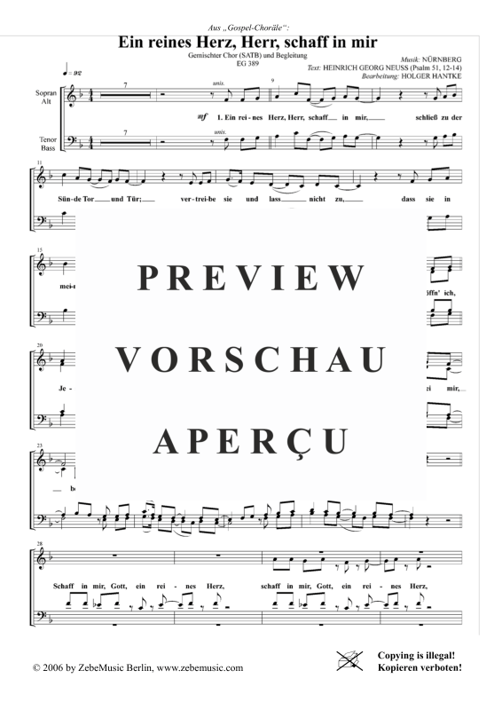 gallery: Ein reines Herz, Herr, schaff in mir EG 389, , Gemischter Chor und Klavier